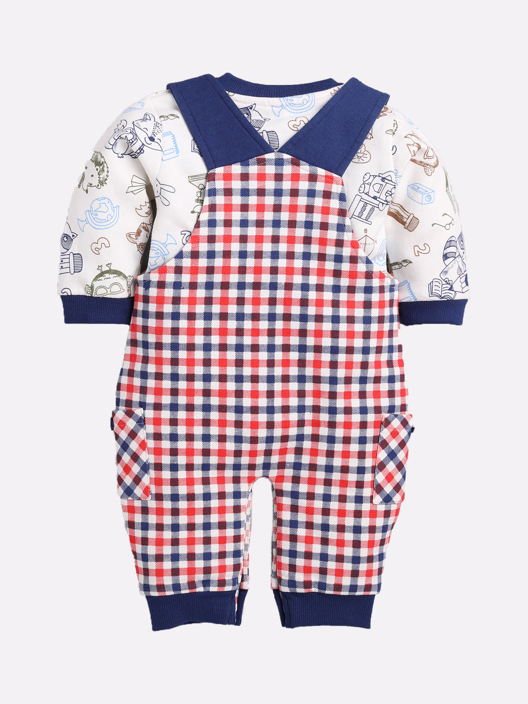 Full Sleeve Casual Cotton Dungaree Dress for Baby Boys NAVY