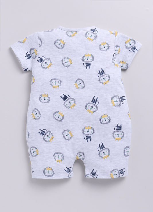 Hedgehog Happiness Baby Boy Summer Romper, Soft Cotton & Cute Print-GREY