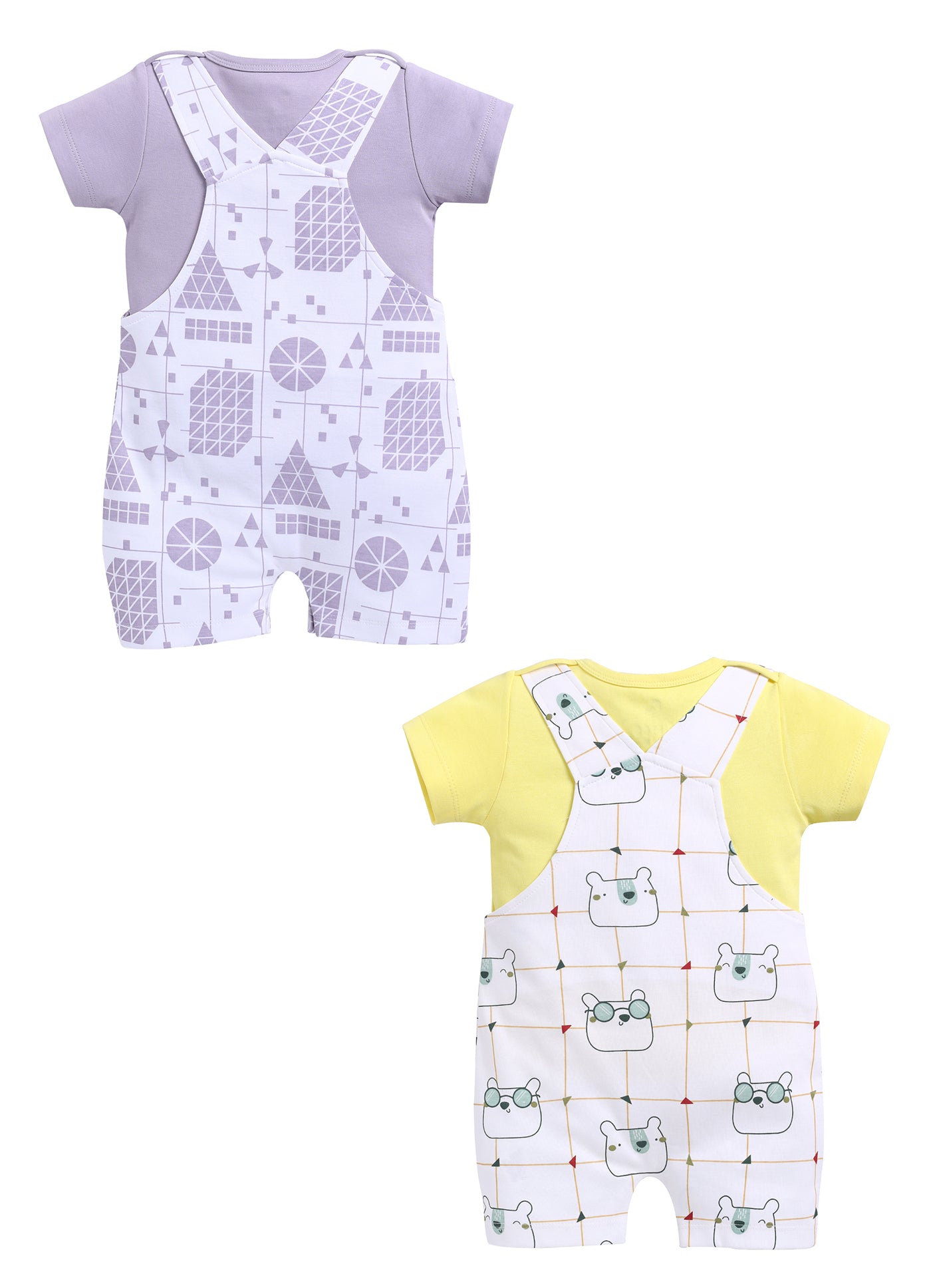 Half Sleeve Dungaree for Boys - Off-White & Green