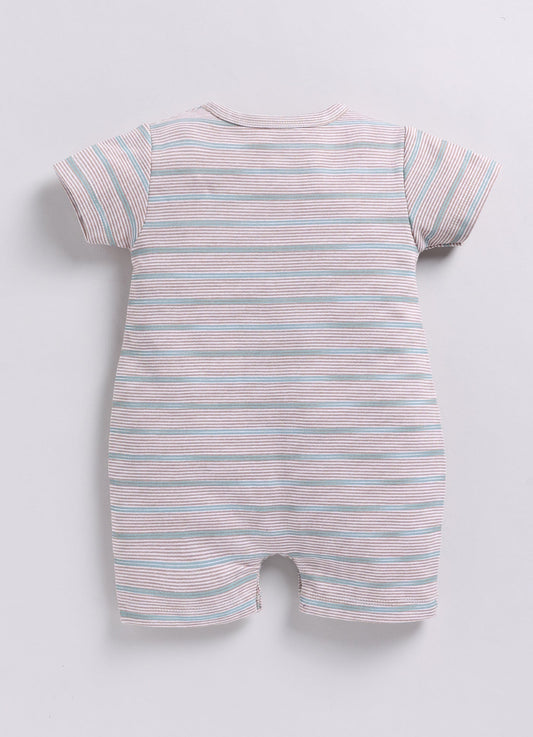 Multicolor Striped Baby Boy Summer Half Sleeves Romper-Beige