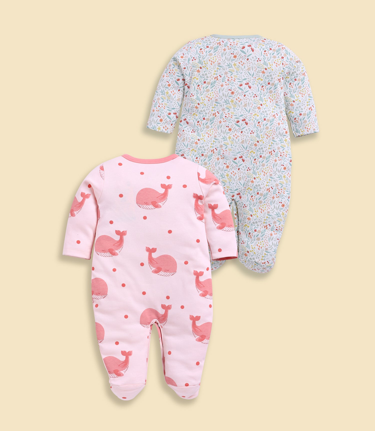 Full Sleeve Romper for Girls - Mint & Salmon