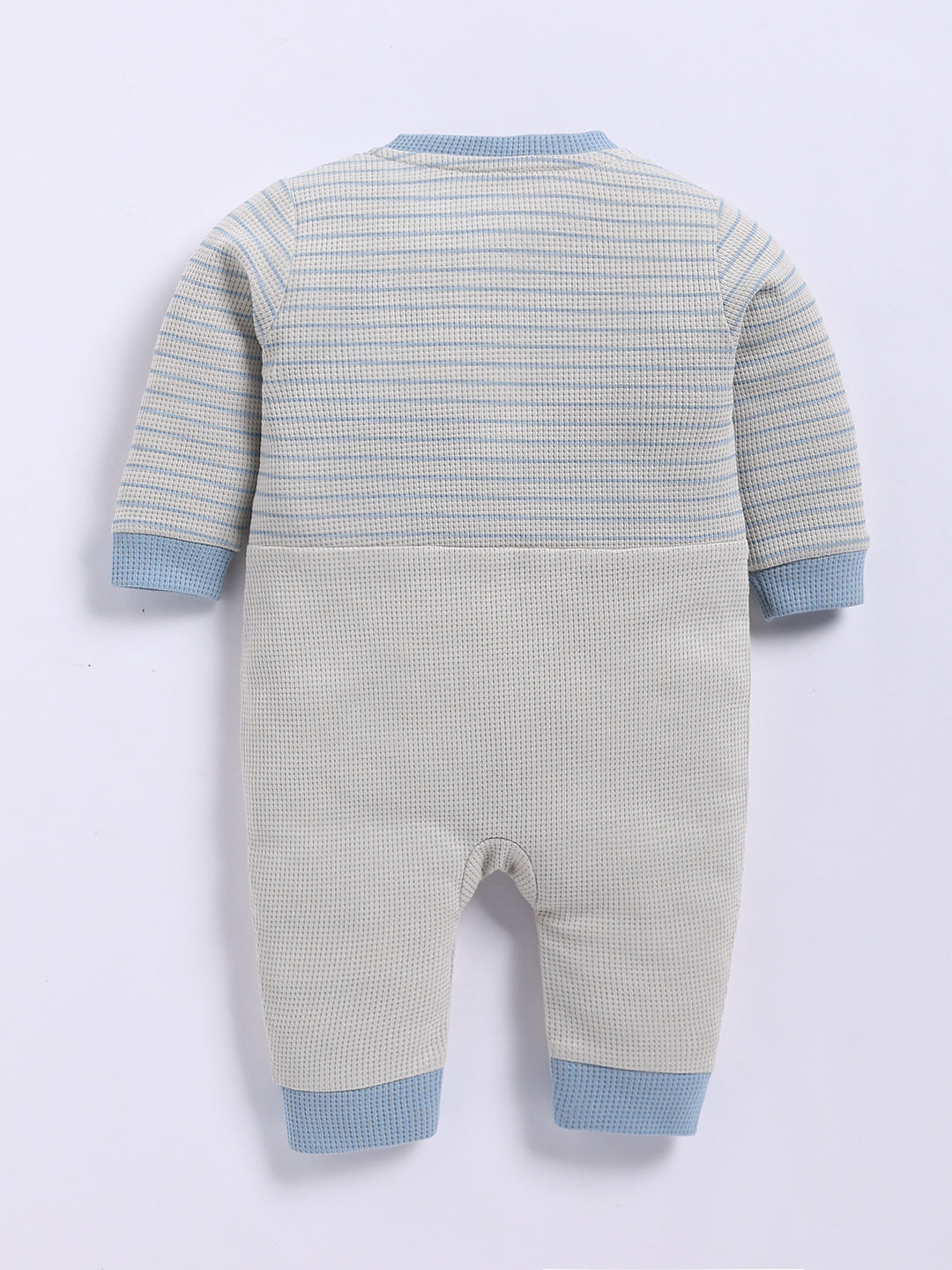 Full Sleeve Romper for Boys – Light Grey Striped Waffle