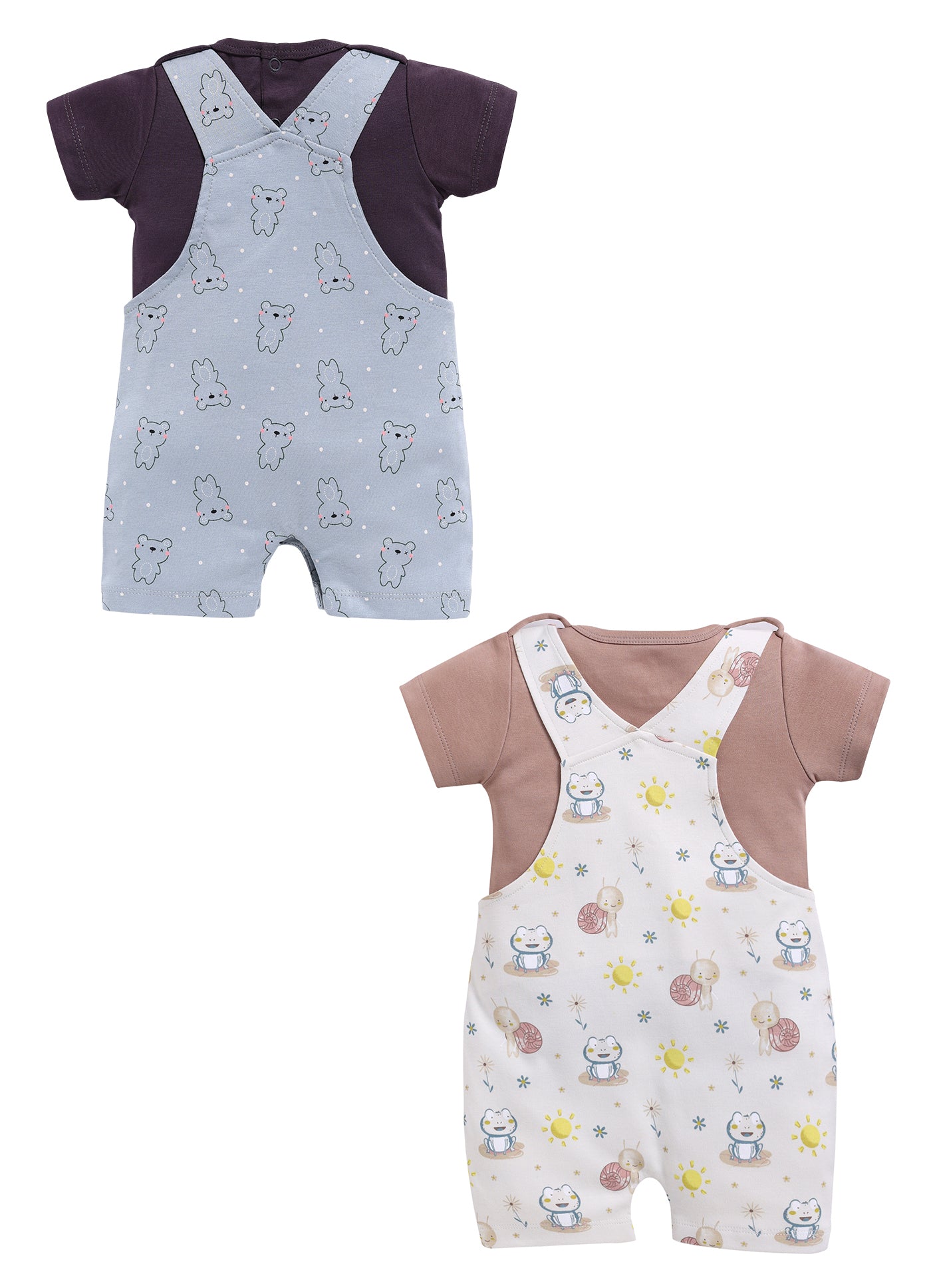 Half Sleeve Dungaree for Boys - Slate Grey & Beige