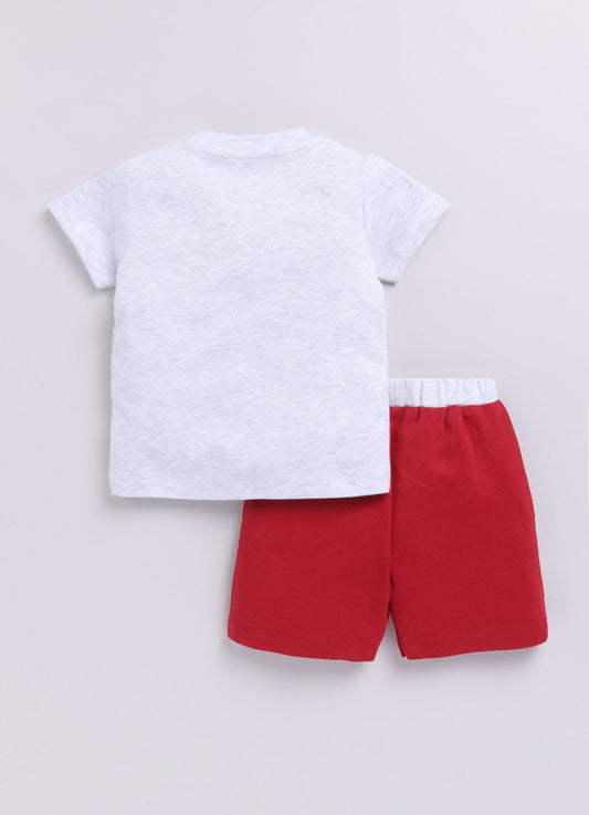 Happy Woof Printed Baby Boy Half T Shirt & Short Set-Melange