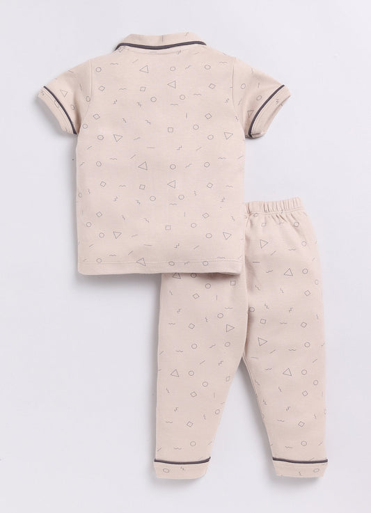 Baby Boy Printed Half Sleeves Night Suit-BEIGE