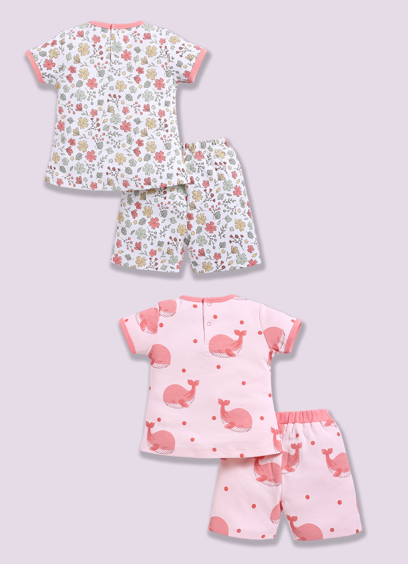 Half-Sleeve Top & Bottom For Girls - Teal & Salmon