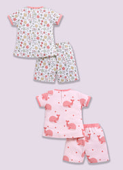 Half-Sleeve Top & Bottom For Girls - Teal & Salmon