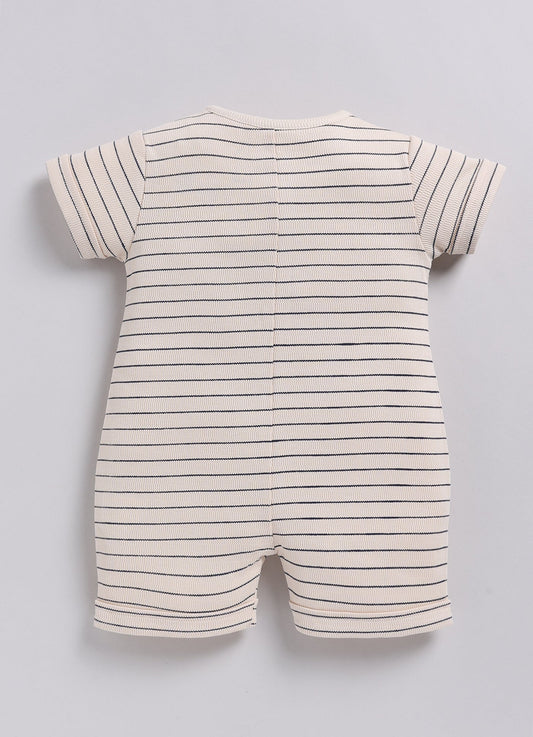 Baby Boy Navy Blue Striped Playtime Half Sleeves Romper