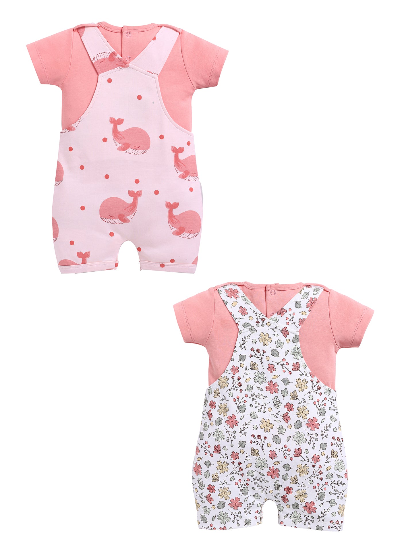 Half Sleeve Dungaree for Girls - Teal & Salmon