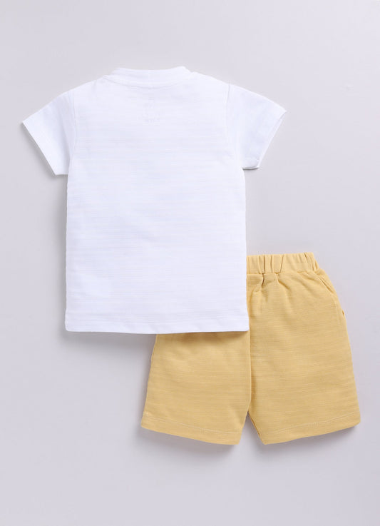 Cute Tiger Designed Baby Boy Half T Shirt & Short Set-LIME YELLOW