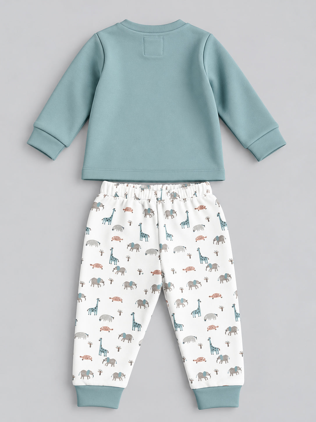 Animal Printed Full Sleeve Top and Bottom for Boys - Blue & Off-White