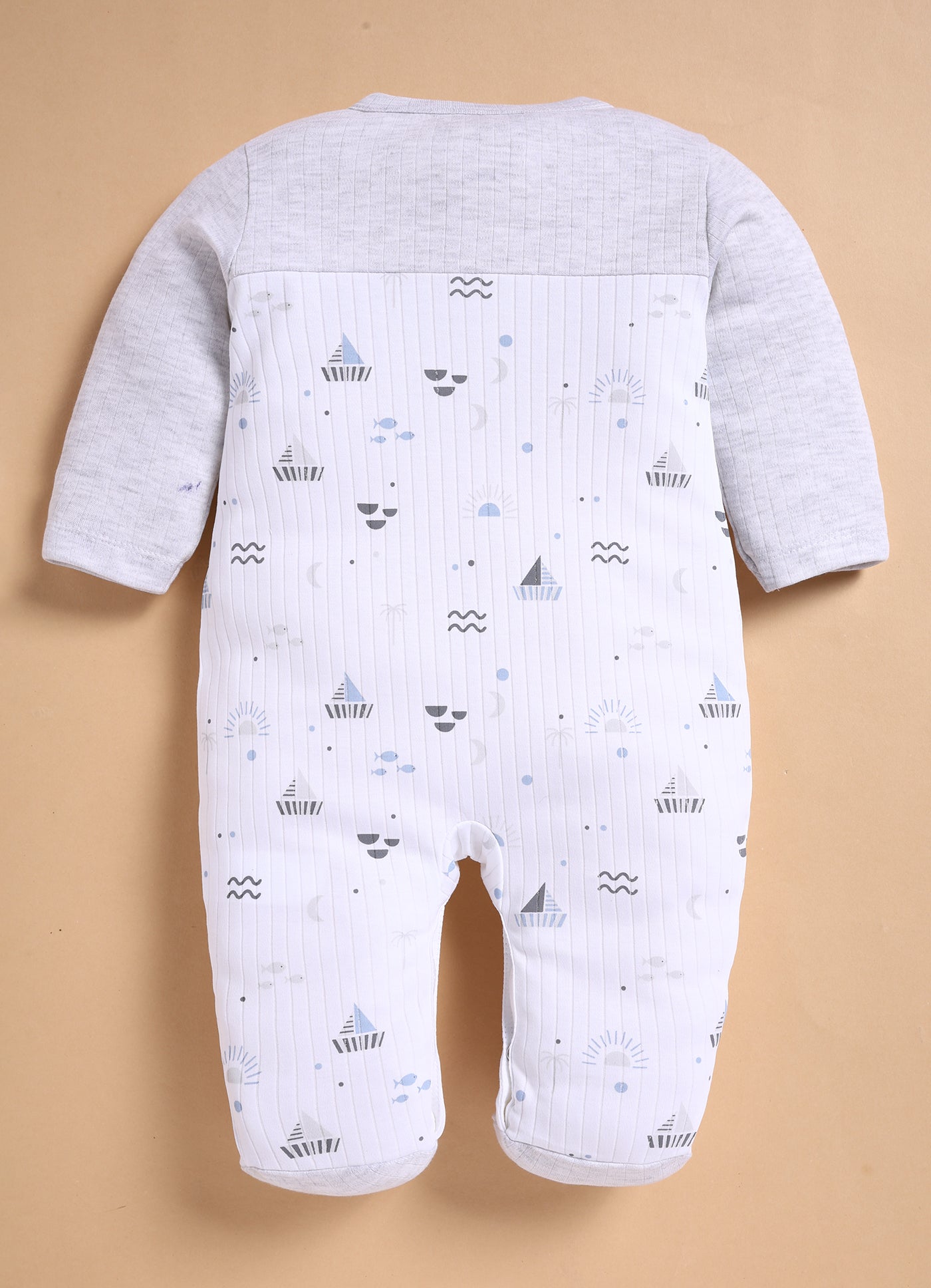 Full Sleeve Romper for Boys - White Melange Set Sail