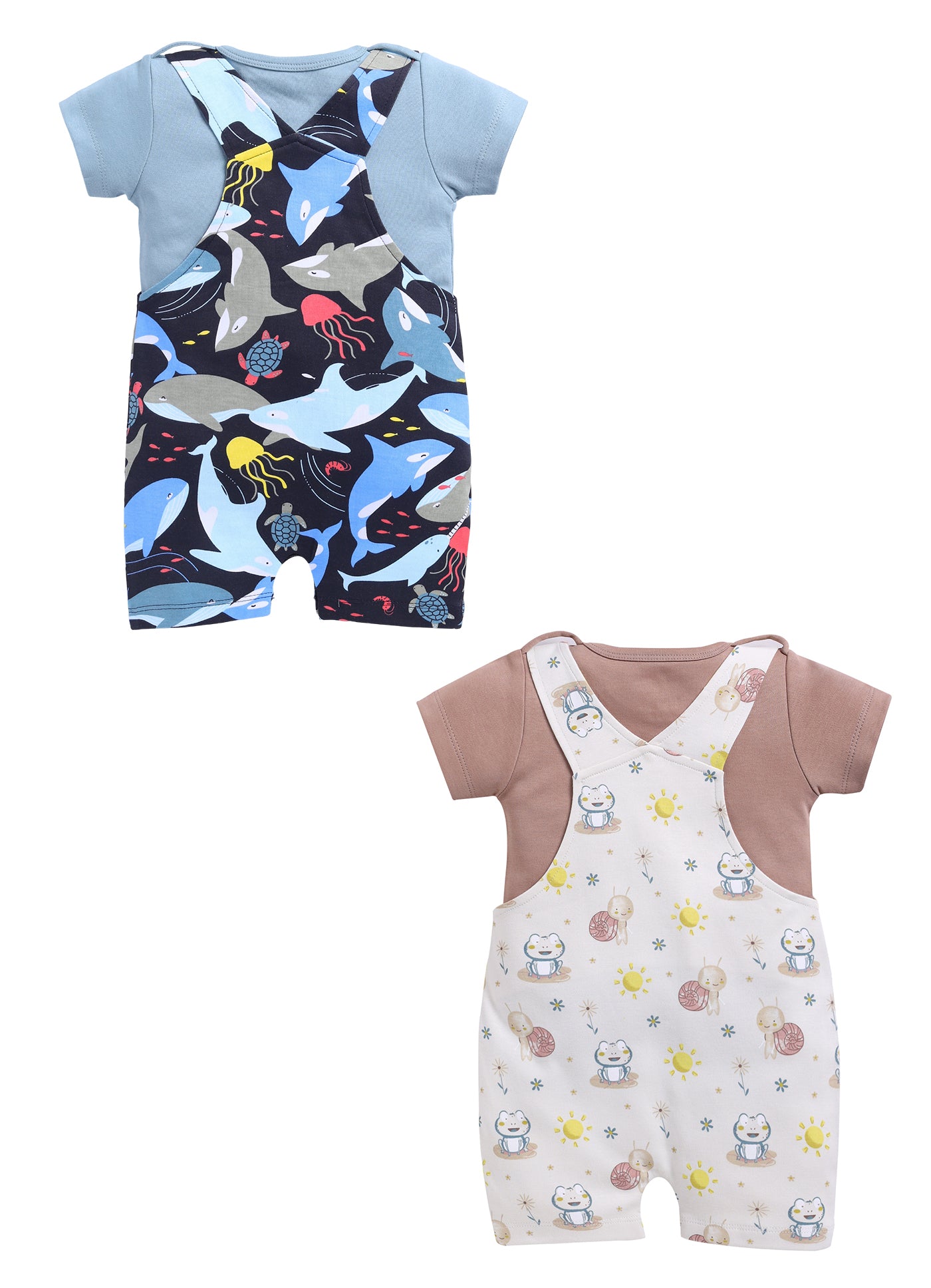 Half Sleeve Dungaree for Boys - Beige & Navy