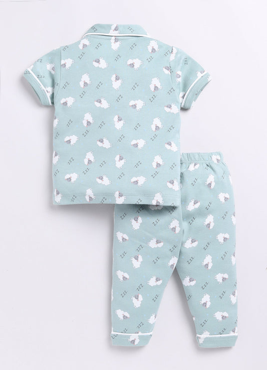 Sheep Print Baby Boy Half Sleeves Night Suit-BROWN