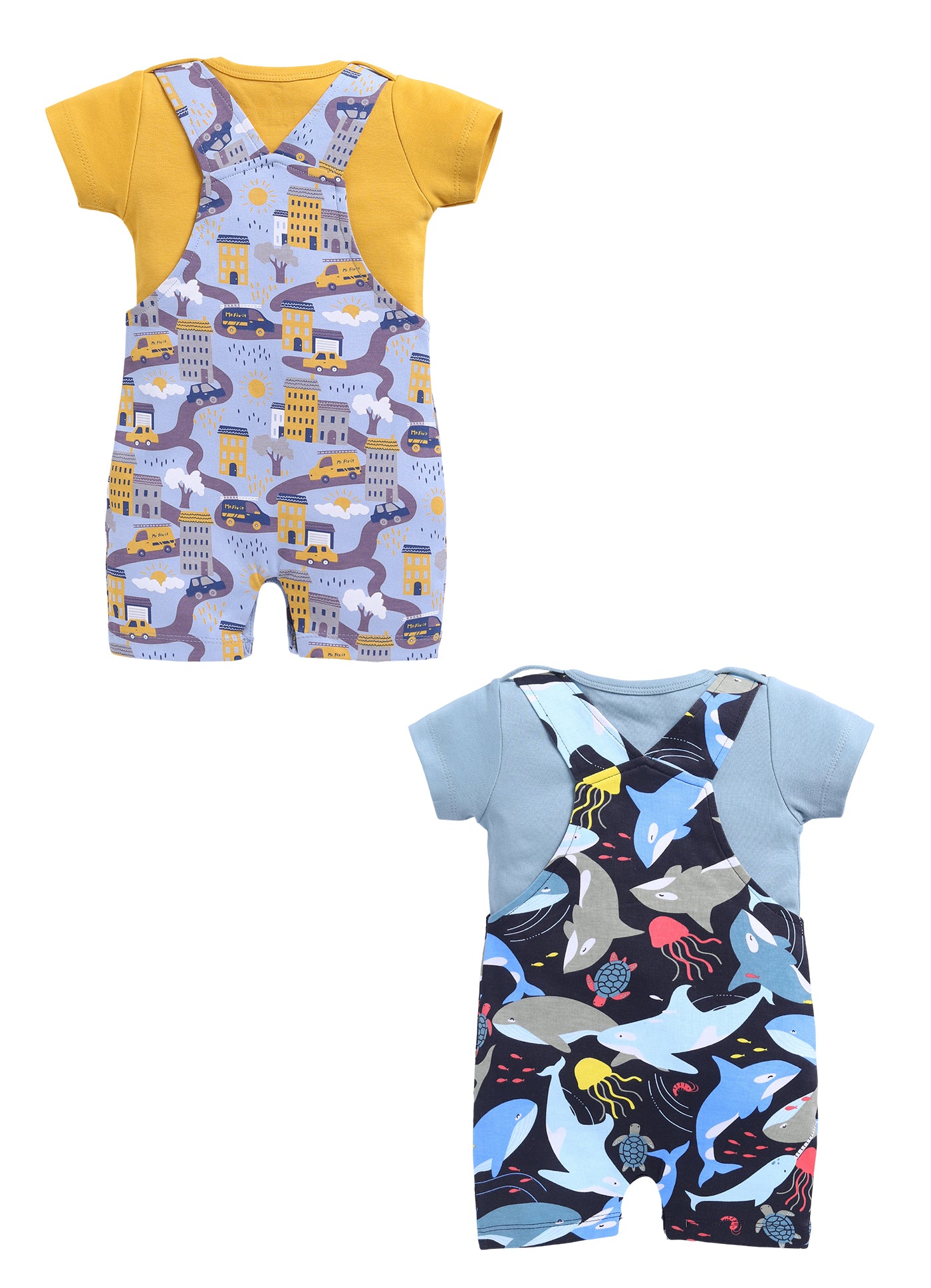 Half Sleeve Dungaree for Boys - Yellow & Navy
