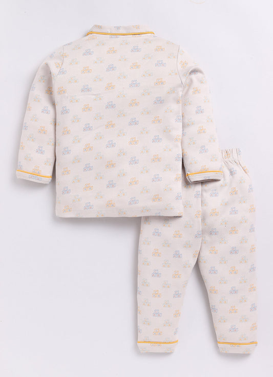 Playful Printed Baby Boy Night Suit-BEIGE
