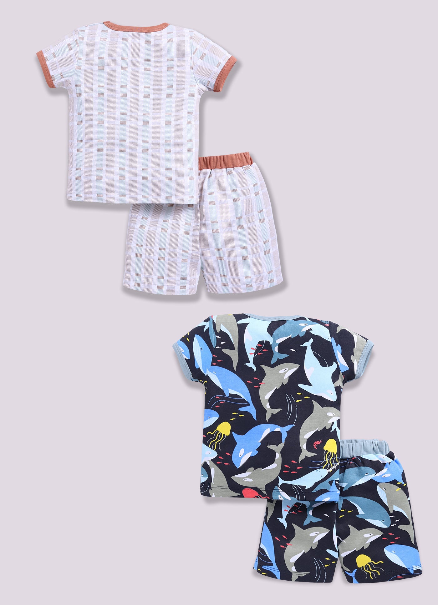 Half Sleeve Top & Bottom for Boys - Tan & Navy