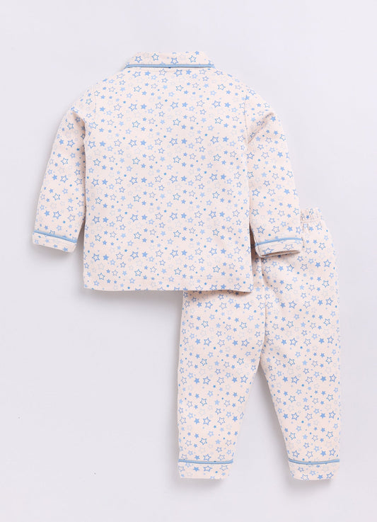 Boy's Star Printed Night Suit-BEIGE