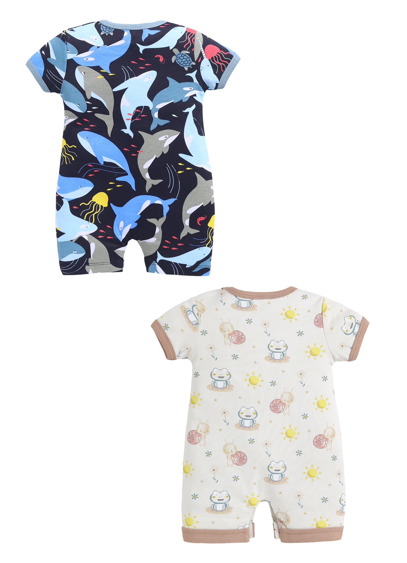 Half Sleeve Romper for Boys - Beige & Navy