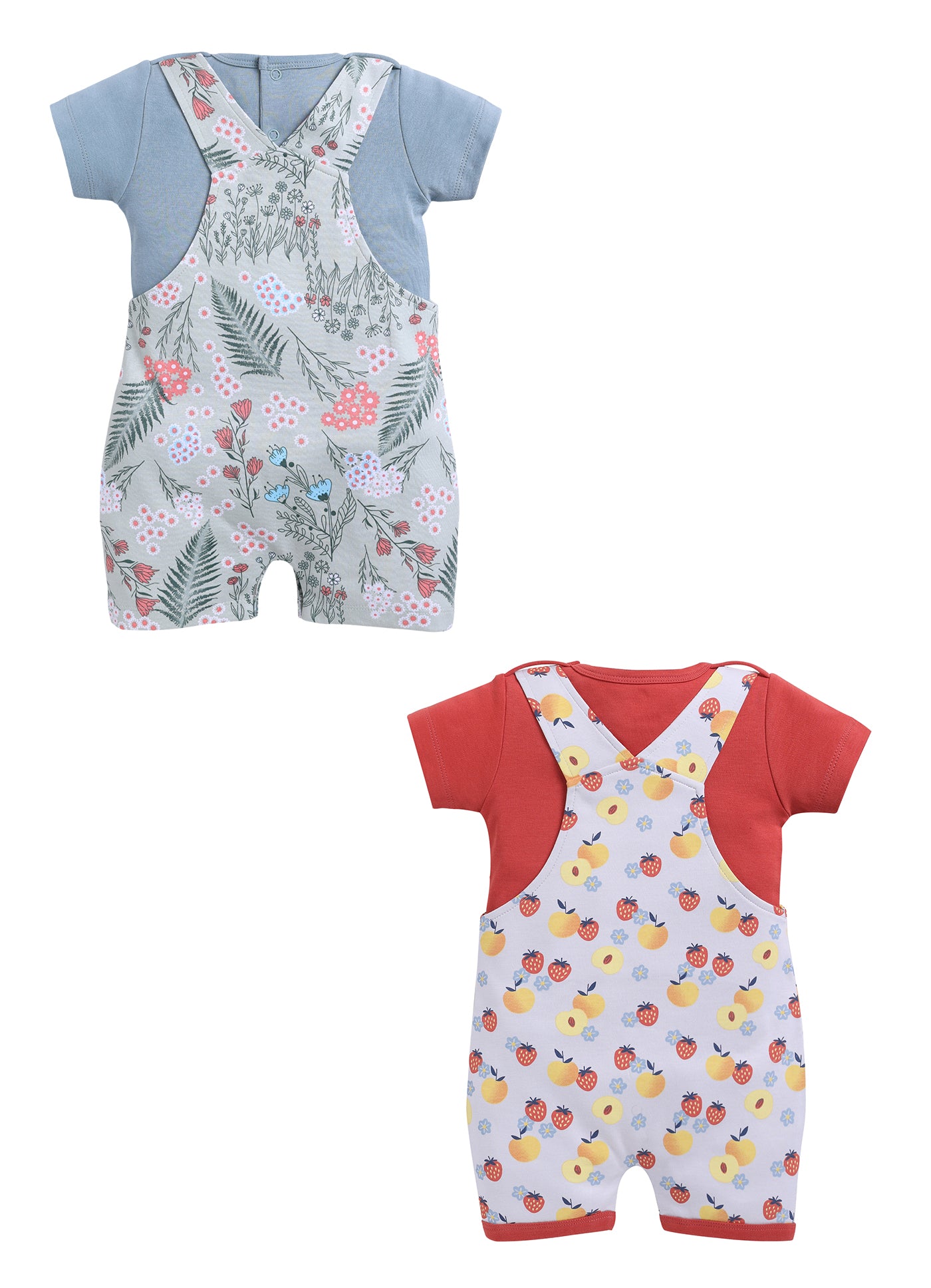 Half Sleeve Dungaree for Girls - Peach & Sage