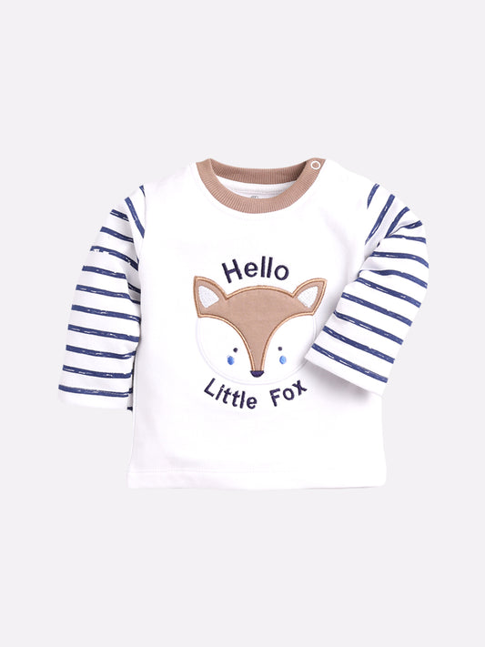 Little Fox printed casual T-Shirt Pyjama set-BEIGE