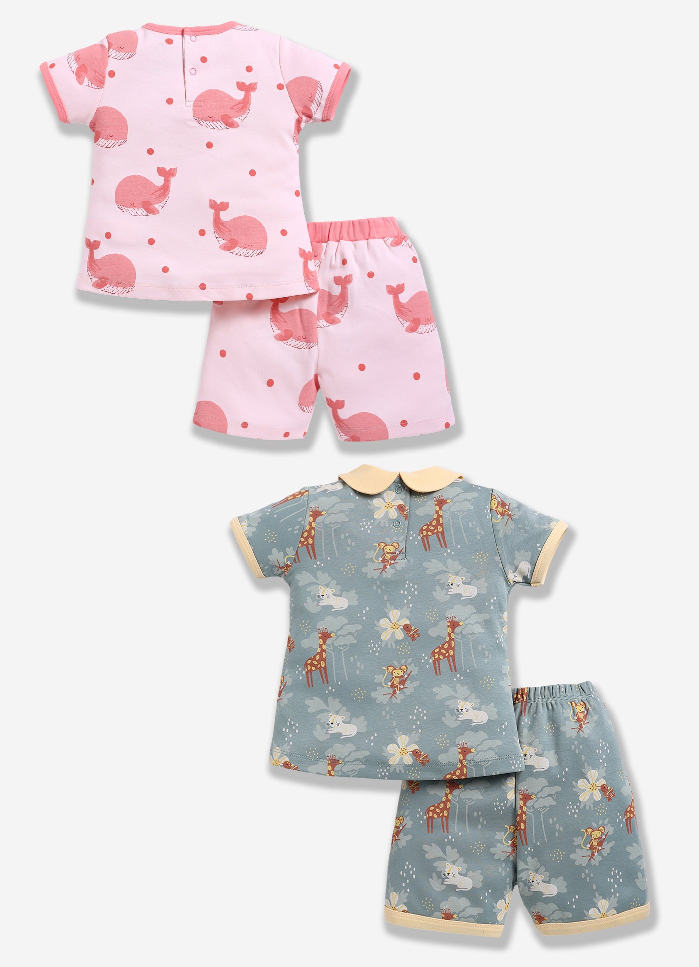 Half-Sleeve Top & Bottom For Girls - Salmon & Olive