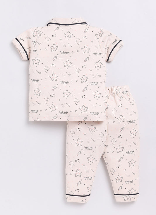 Baby Girl Cute Stars Half Sleeves Night Suit-Yellow
