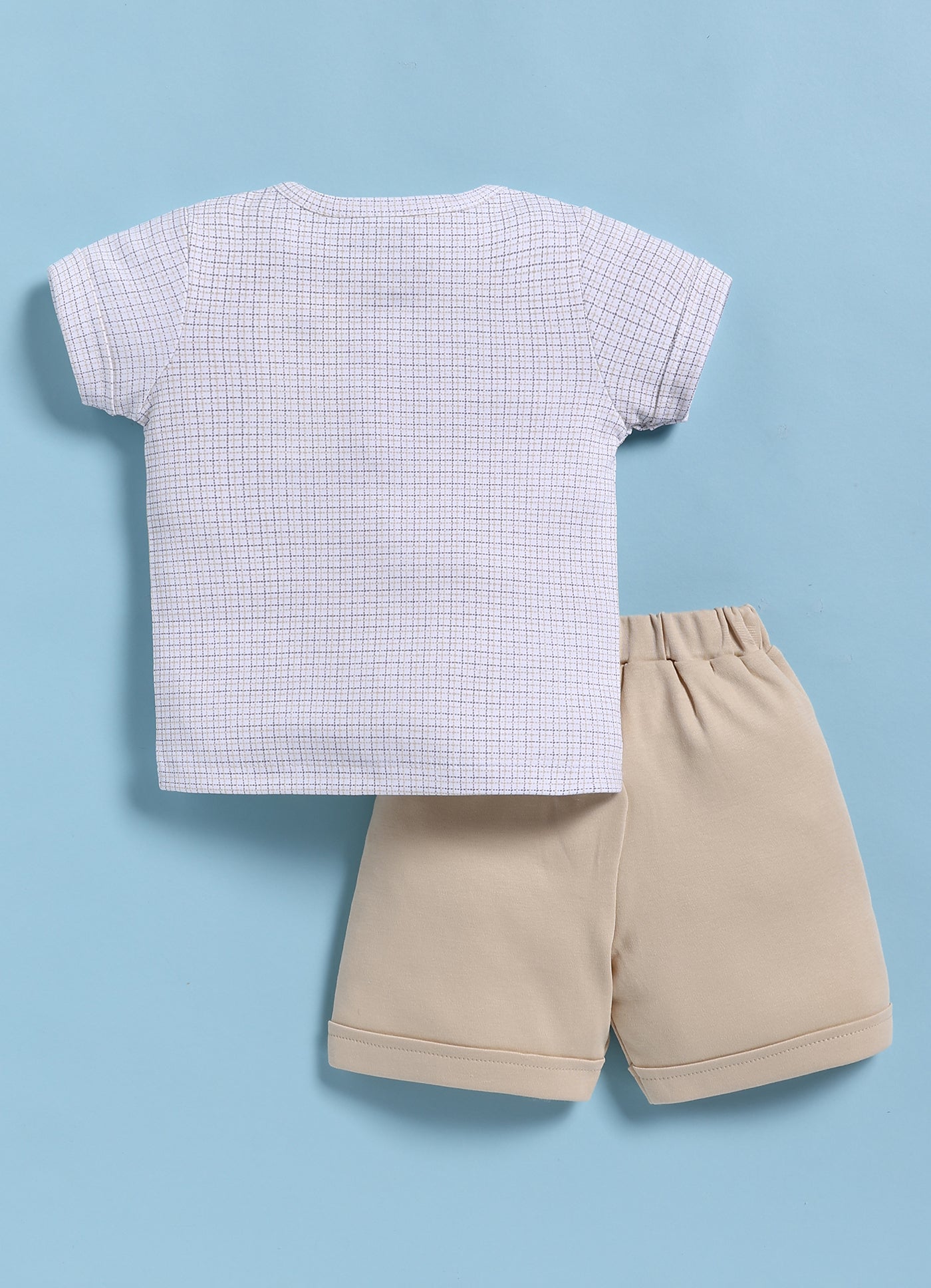 Half-Sleeve Top & Bottom For Boys - Beige Buttoned