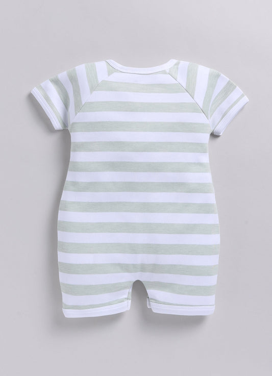 Baby Boy Ship embroidered half sleeves Romper-Green