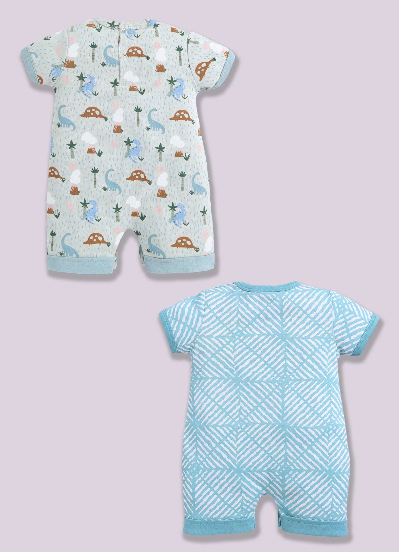 Half Sleeve Romper for Boys - Pista Green & Sea Green