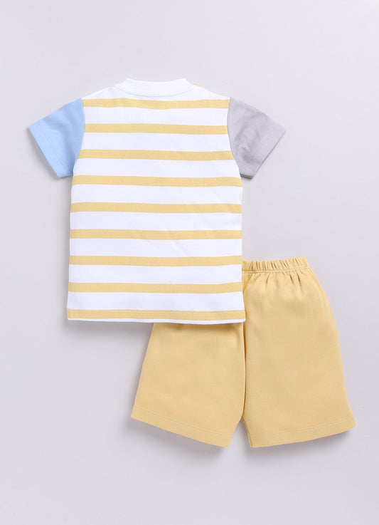 Multi Color Striped Baby Boy Half T Shirt & Short Set-Lemon