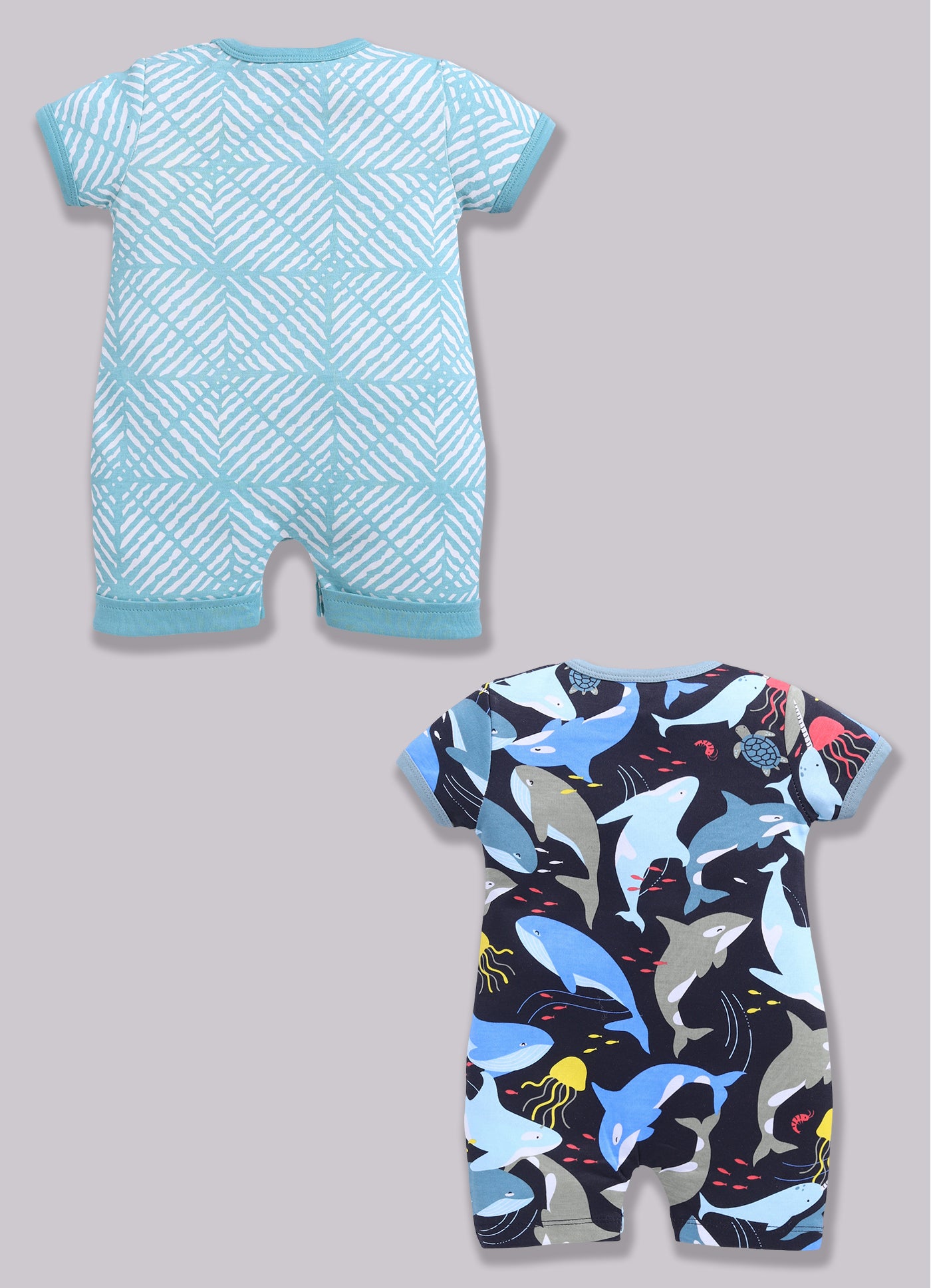 Half Sleeve Romper for Boys - Sea Green & Navy