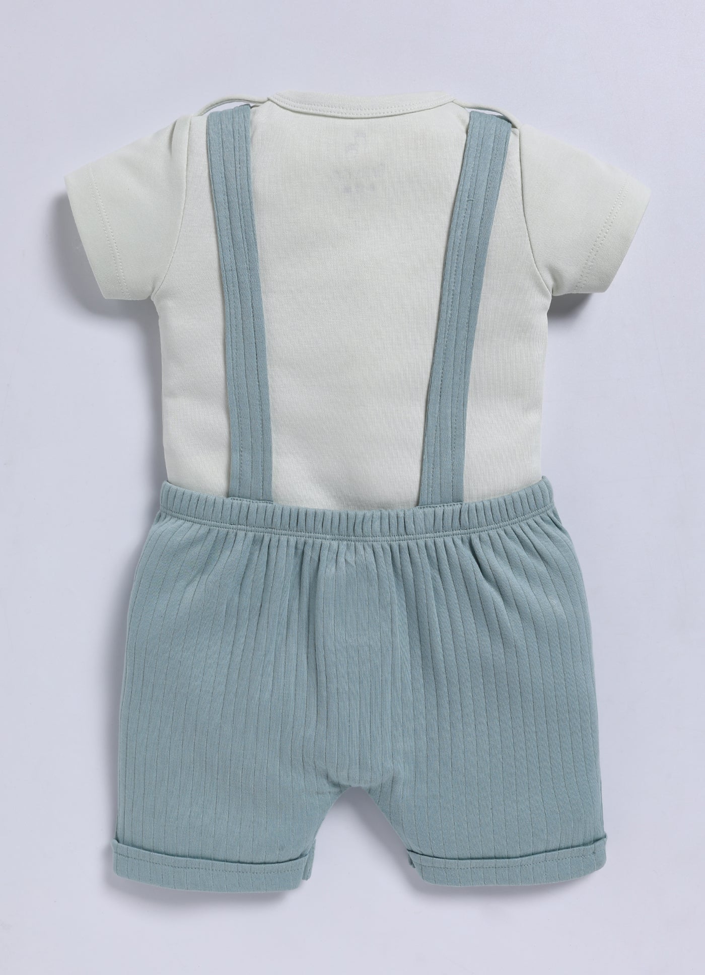 Half Sleeve Dungaree for Boys - Mint Green Happy Badge