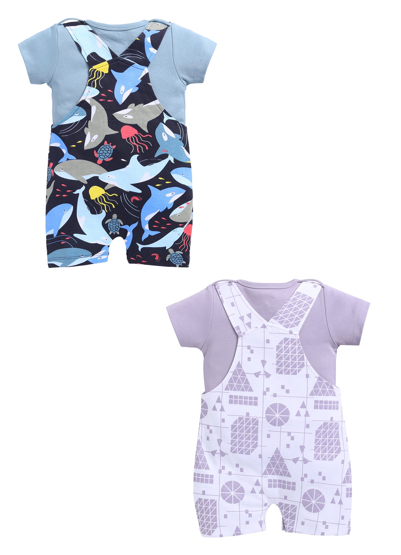 Half Sleeve Dungaree for Boys - Off-White & Navy
