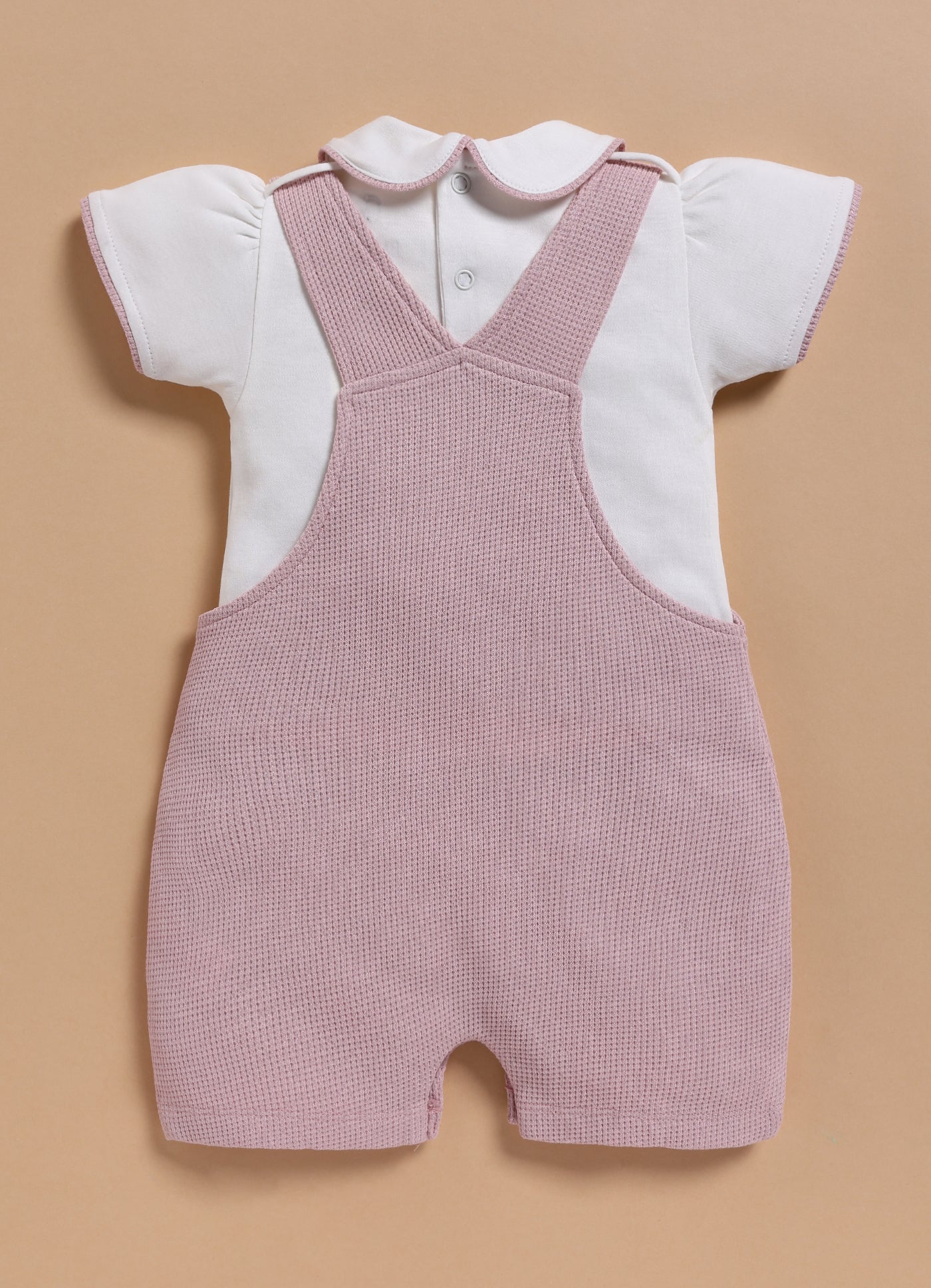 Half Sleeve Dungaree for Girls - Mauve Butterfly Pocket