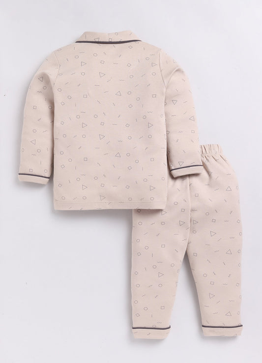 Baby Boy Printed Full Sleeve Night Suit-BEIGE