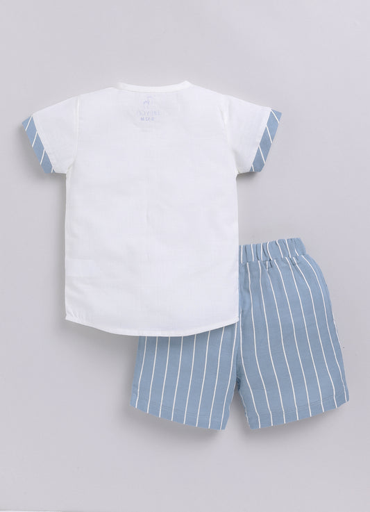 Baby Girl Striped T Shirt & Short-BLUE