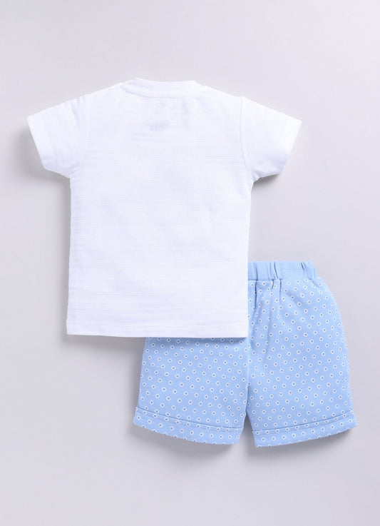 Baby Boy Bunny Half T-Shirt and Polka Dot Shorts Set-Sky