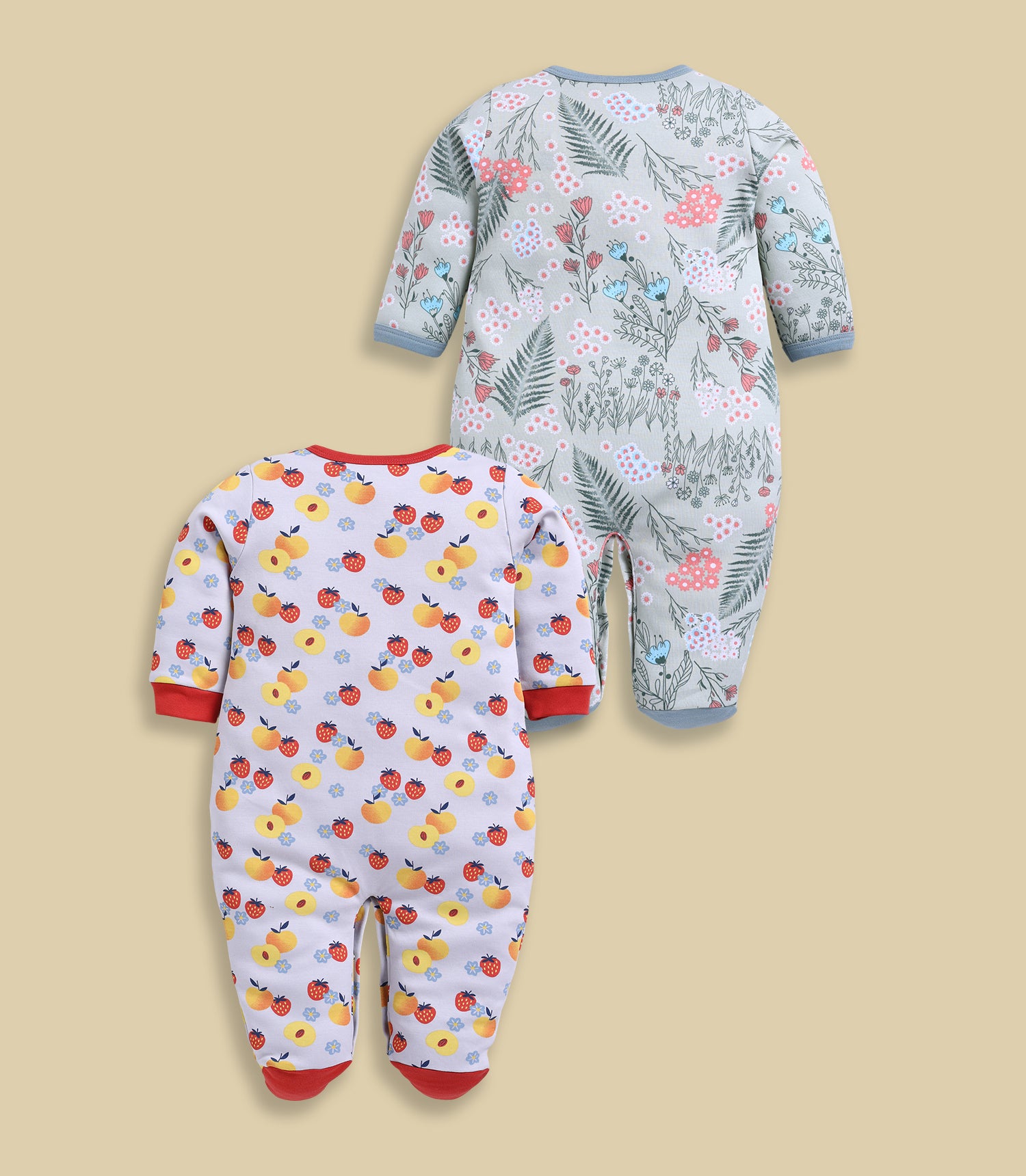 Full Sleeve Romper for Girls - Peach & Sage