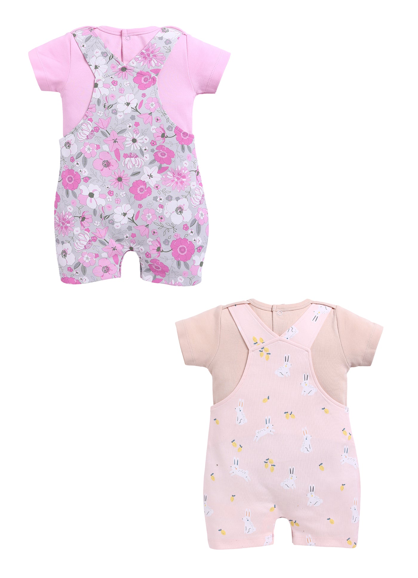 Half Sleeve Dungaree for Girls - Pink & Rose