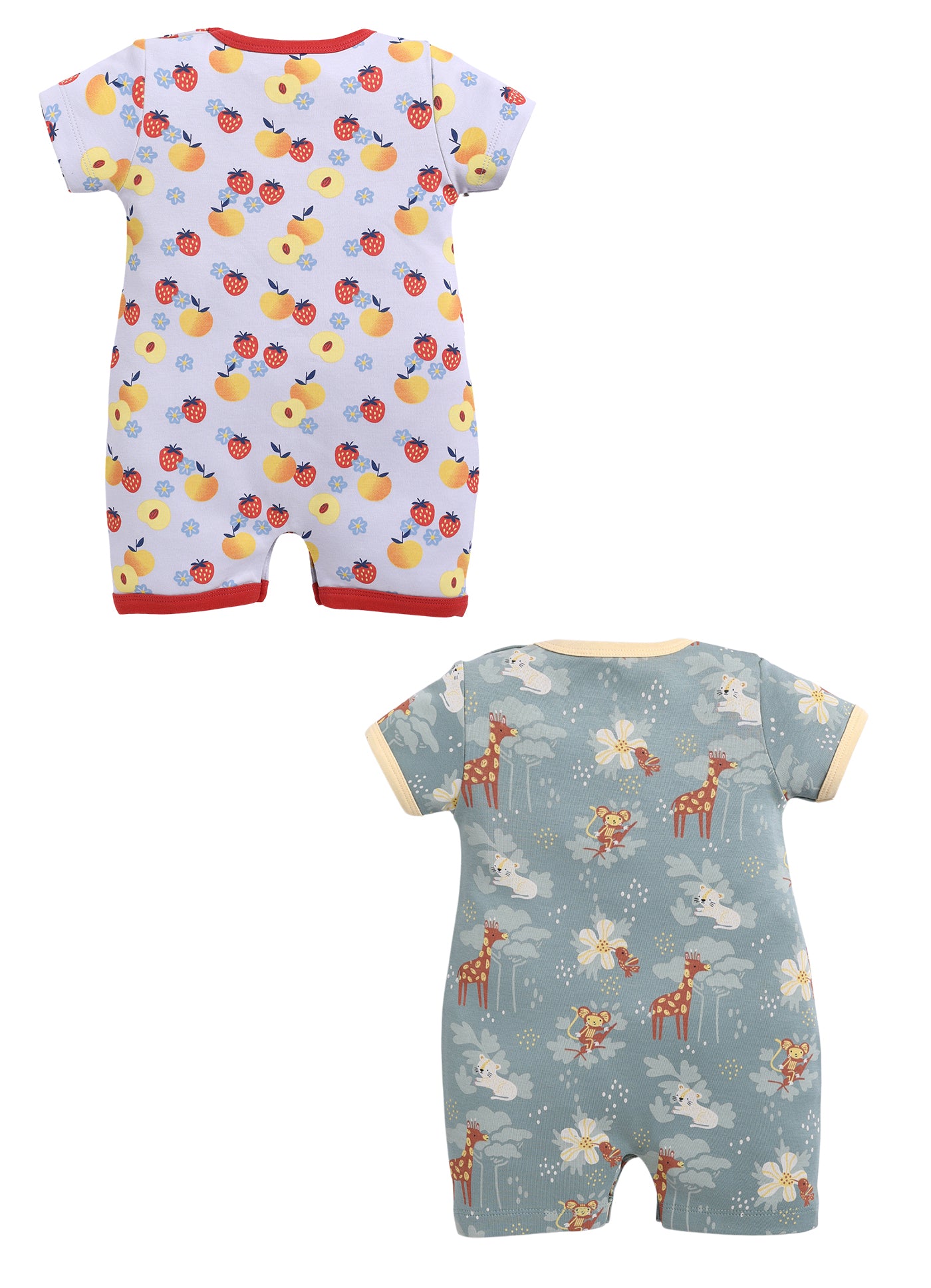 Half Sleeve Romper for Girls - Peach & Olive