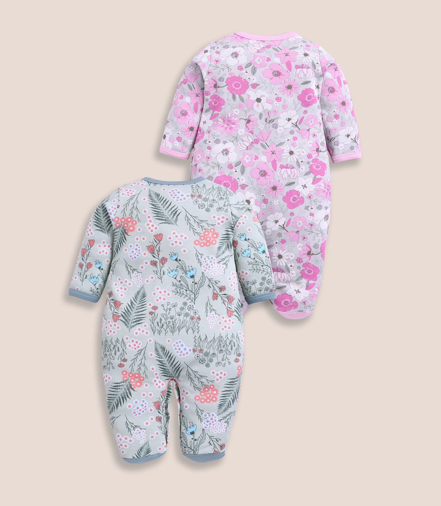 Full Sleeve Romper for Girls - Pink & Sage