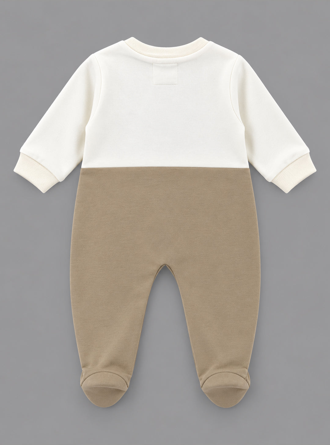 Little Astronaut Embroidered Footed Full Sleeve Romper for Boys - Cream & Beige