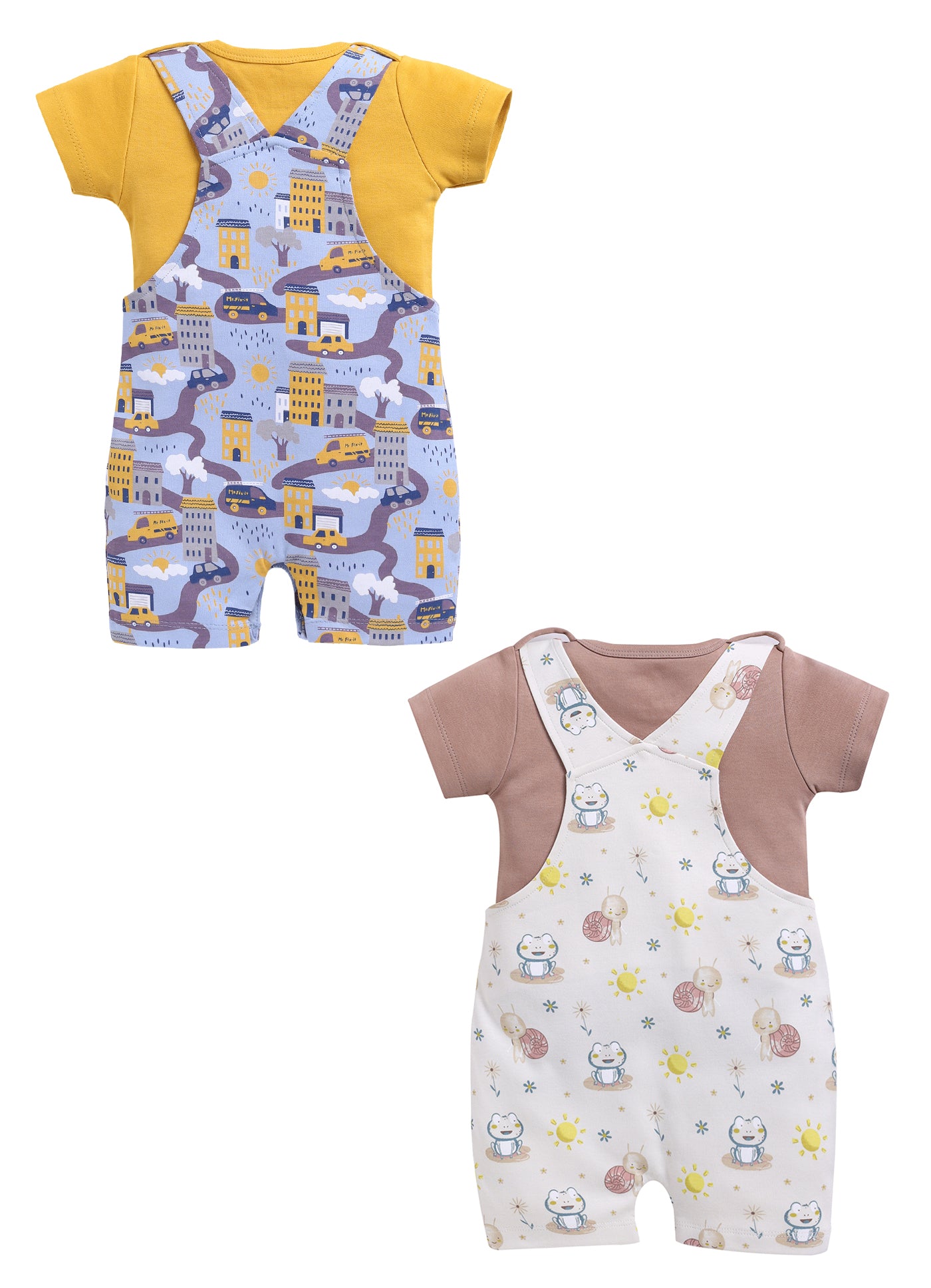 Half Sleeve Dungaree for Boys - Yellow & Beige