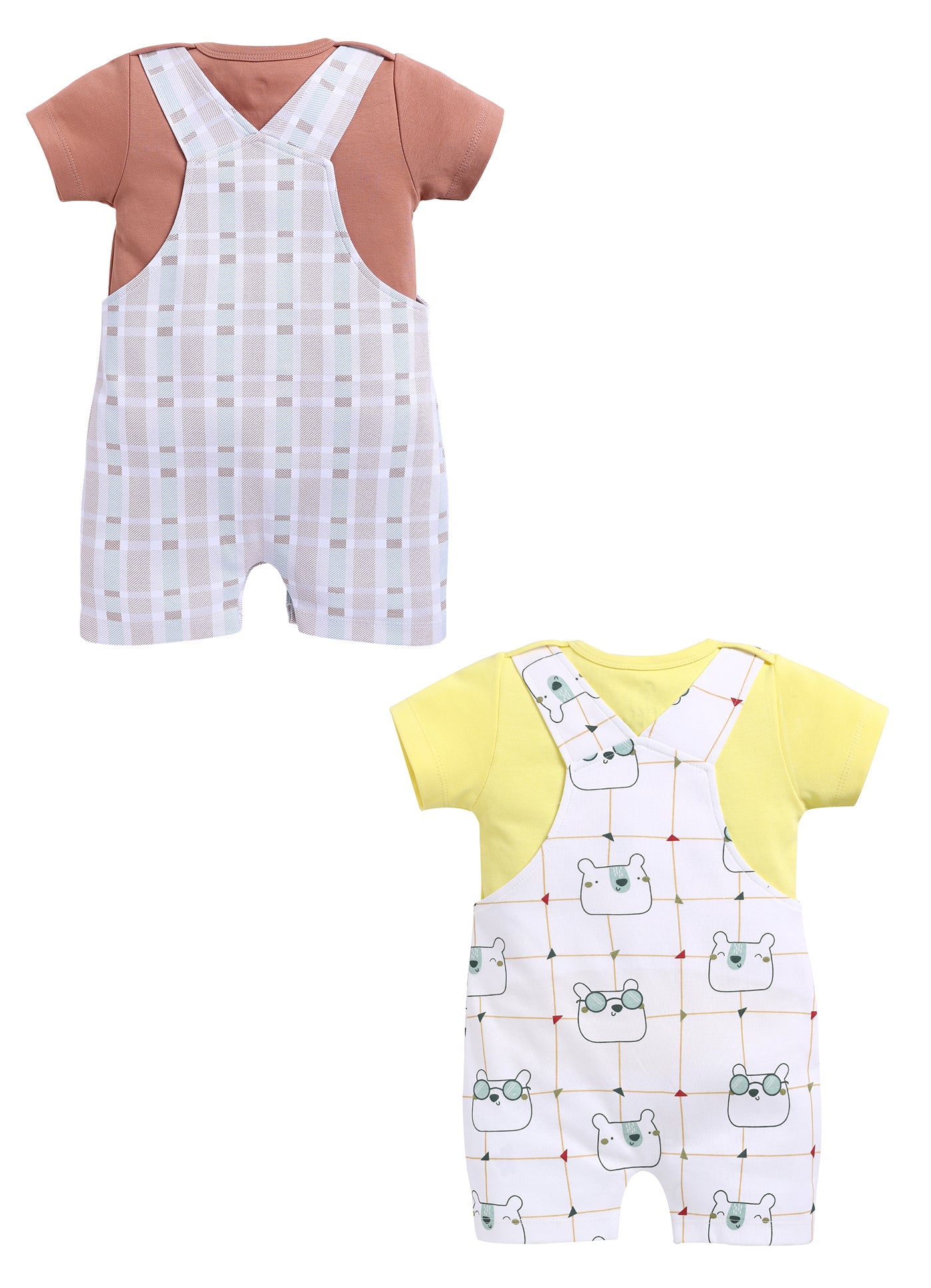 Half Sleeve Dungaree for Boys - Tan & Green