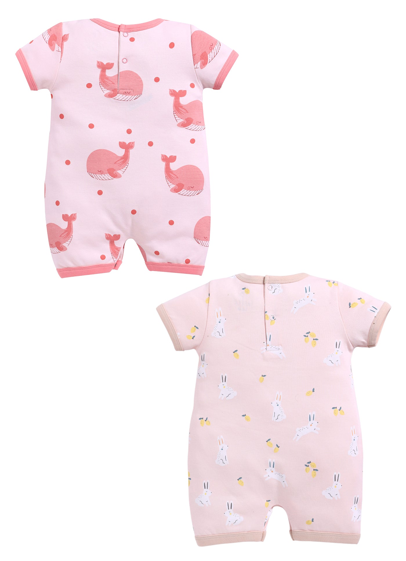Half Sleeve Romper for Girls - Salmon & Rose