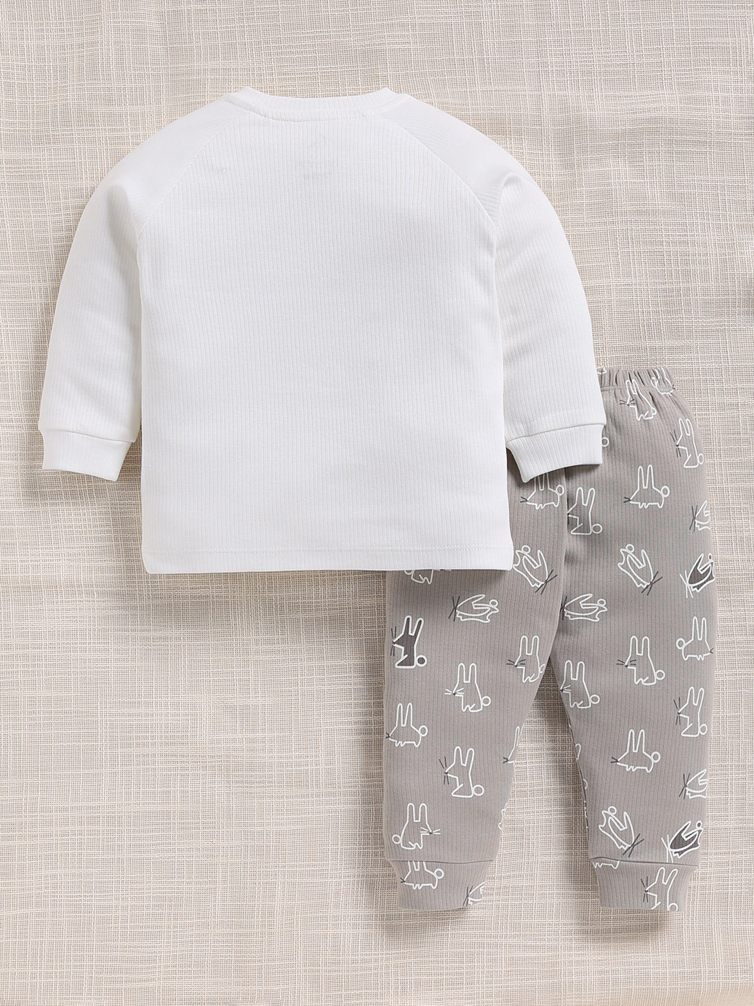 Top & Bottom for Boys - Light Grey Bunny Embroidered