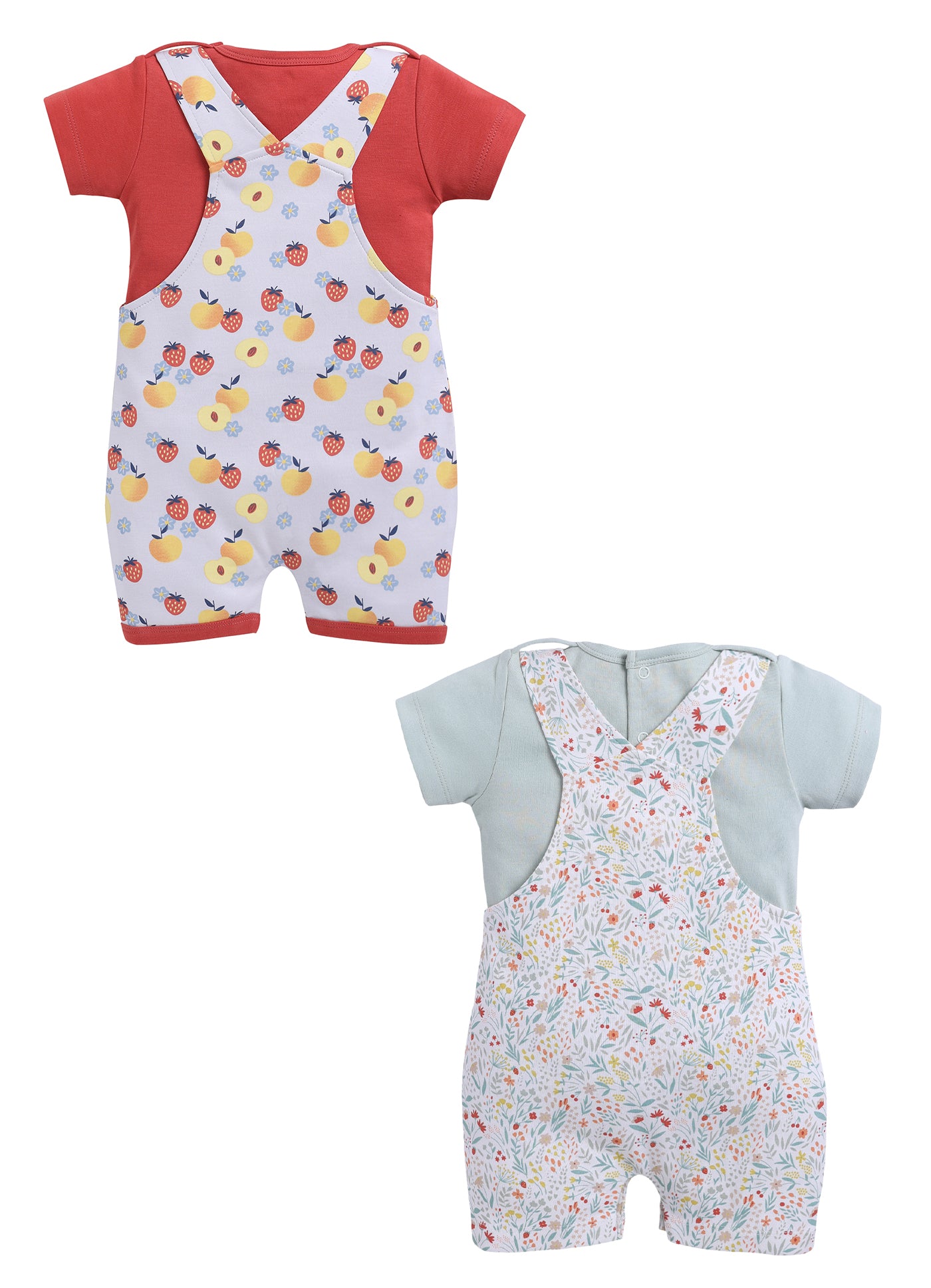 Half Sleeve Dungaree for Girls - Mint & Peach
