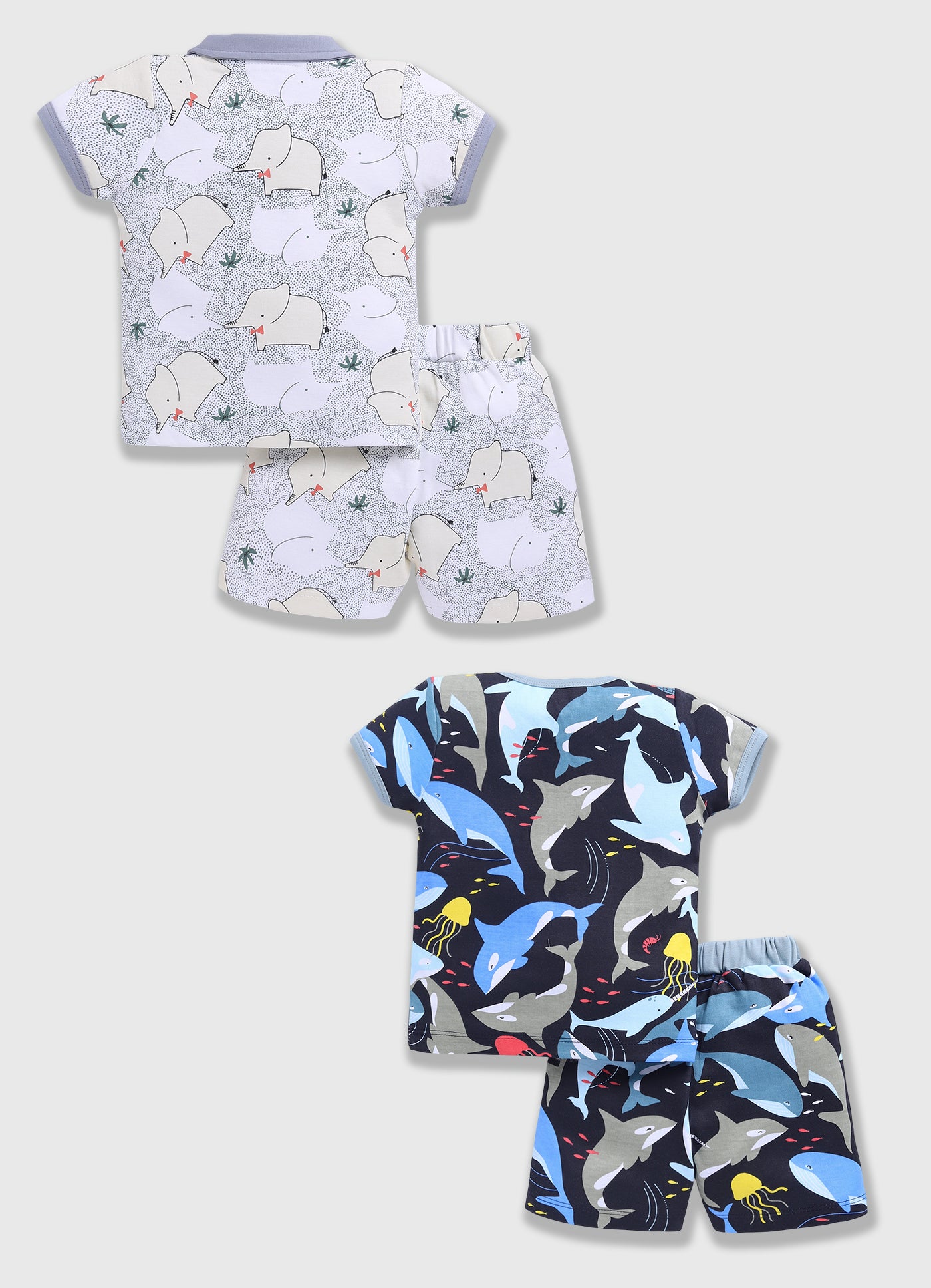 Half Sleeve Top & Bottom for Boys - Light Green & Navy