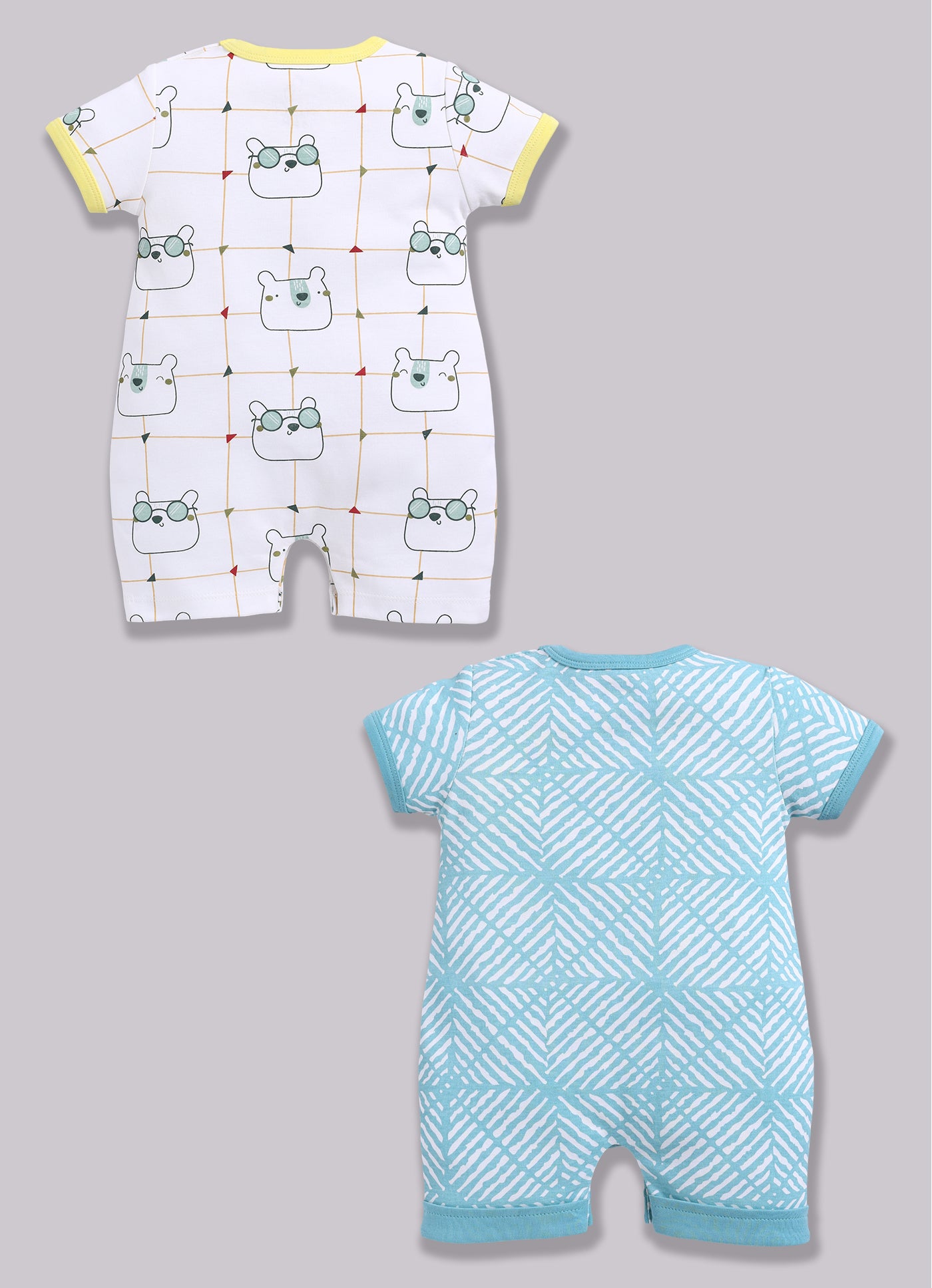 Half Sleeve Romper for Boys - Sea Green & Green